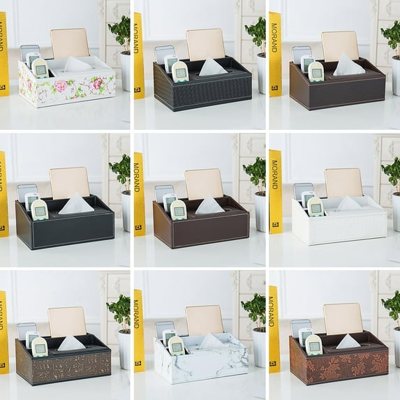 Joernso Household Desktop Faux Leather Remote Control Phone Tissue Paper Storage Box