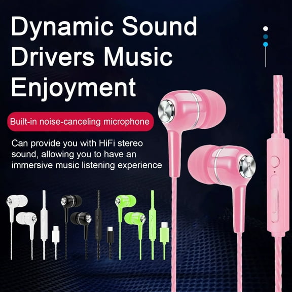 Joernso In-Ear Wired Headphones Noise-Canceling Mic Enhanced Sound Quality Low Latency Type-C Heavy Brass Earphones