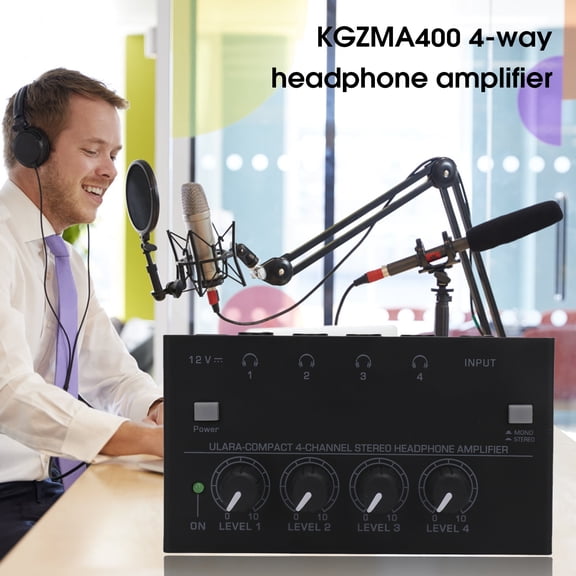 Joernso KGZMA400 US/UK/EU/AU Plug Headphone Amplifier 4 Channels Stereo Music Audio Amp Earphone Amplifier with Power Adapter for Stage
