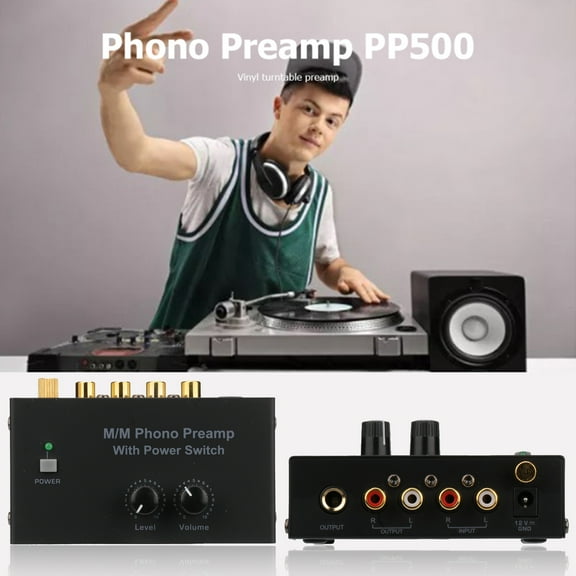 Joernso KGZPP500 Phonograph Preamplifier Mini Line Level Signal RCA Input/Output High Fidelity Sound Turntable Preamp for Office