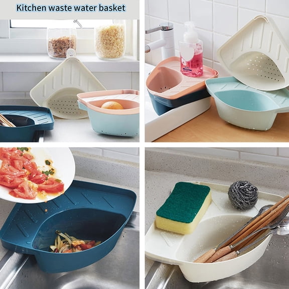 Joernso Kitchen Sink Triangular Waste Storage Holder Drain Shelf Corner Mounted Basket