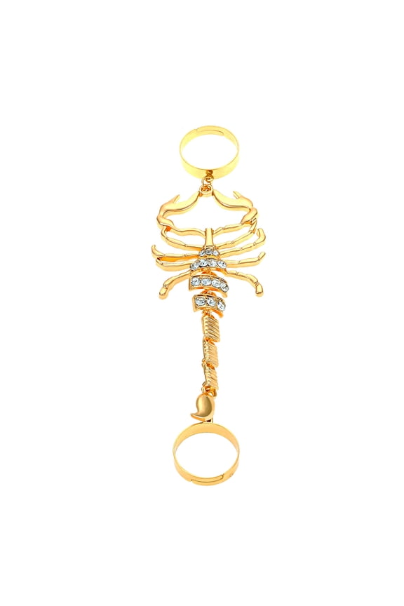Knuckle Ring Exaggerated Geometric Pattern Shining Punk Style Electroplating Decoration Unfading Rhinestone Scorpion Charm 2 Fingers Ring Jewelry Accessory