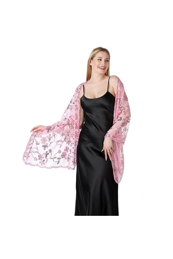 Ladies Shawl Sequins Flower Decor Thin Lightweight Versatile Wrap Curvy Figure Oversized Shawl Daily Wear