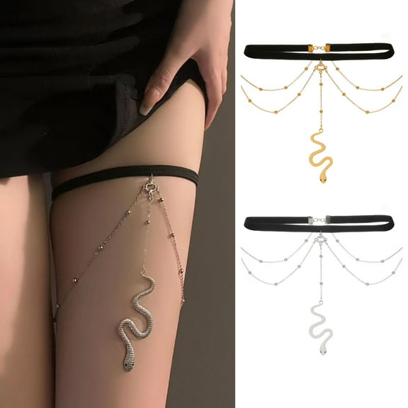 Joernso Leg Chain Snake Pendant Multi-layered Tassel Body Jewelry with Anti-slip Elastic Band Thigh Jewelry for Beach Yoga Dance Competitions