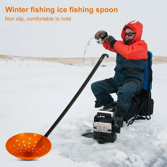 Joernso Lightweight Ice Fishing Ladle Big Holes Aluminum Alloy ABS Wear-Resistant Ice Fishing Strainer for Angling