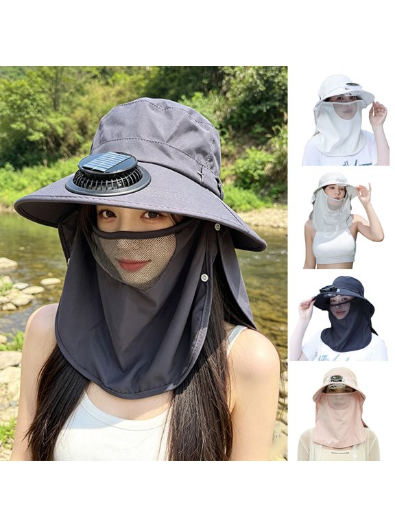 Lightweight Travel Hat, Outdoor Activities Cap with Built-in Fan Solar Power System, UPF 50+ Breathable Wide Brim Hat for Hiking Camping Fishing Gardening