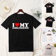 Joernso Lover Tee Tops I Love My Girlfriend I Love My Boyfriend Letter Print T-shirt O-neck Short Sleeve Loose Fit Couple Tops
