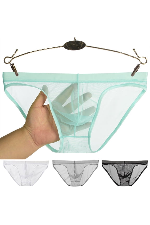 Low Rise U Convex Men Briefs Sexy Transparent Net Yarn Panties Daily Wear