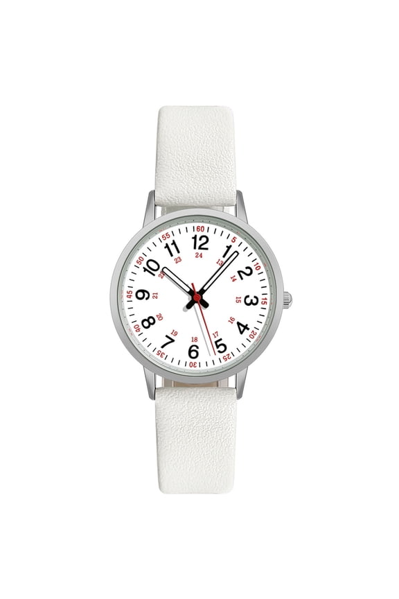 Luminous Digital Watch with Soft Faux Leather Strap 24 Hours Time Round Dial Quartz Watch Women Fashion Wrist Watch for Students Nurse Office Worker Christmas Birthday Gift