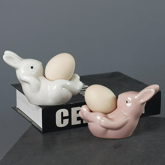 Joernso Lying Bunny Egg Cup Ceramic Rabbit Egg Holder Easter Decoration Egg Stand for Soft-Boiled Egg Dining Table Spring Home Party Favors