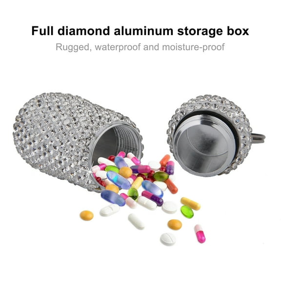 Joernso Medicine Organizer Bottle Sparkling Humanized Fine Workmanship Full Rhinestone Aluminum Alloy Vial for Hiking