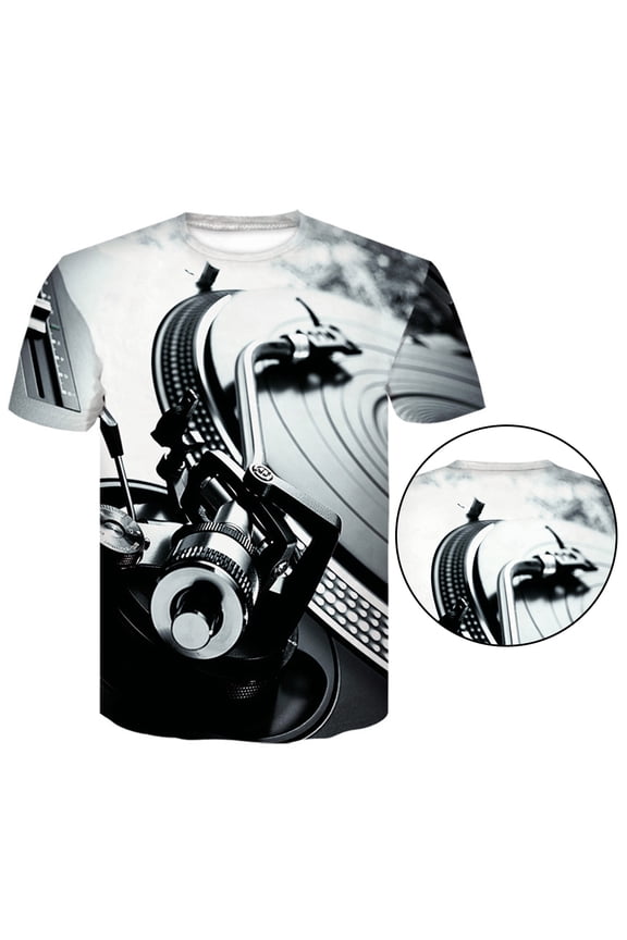 Men 3D Technics Turntable DJ Music Audio Print Short Sleeve Round Neck T-Shirt