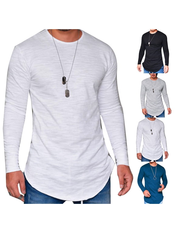 Men Autumn Solid Color O Neck Long Sleeve Cotton Thin T-shirt Bottoming Top