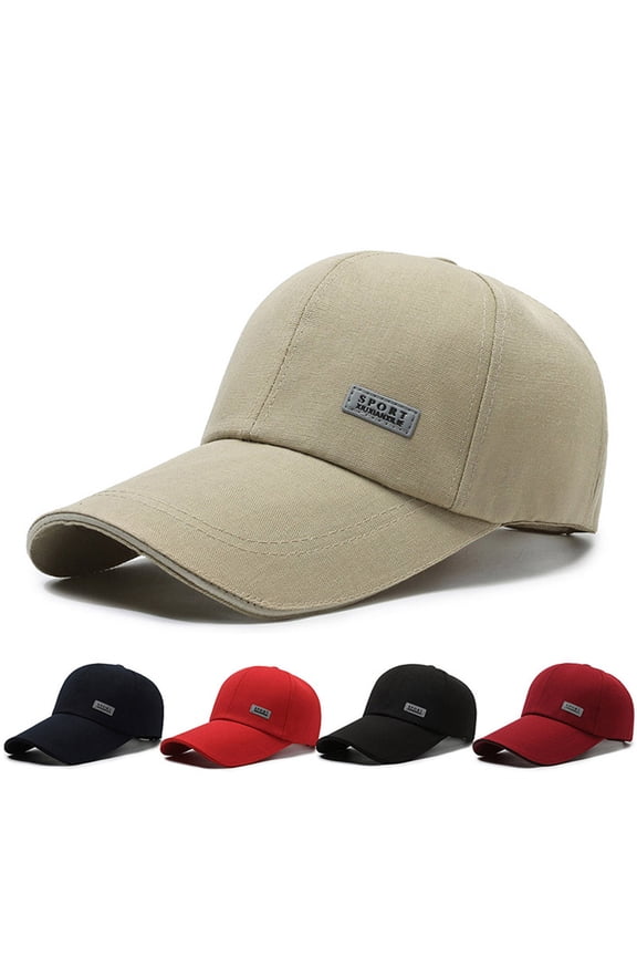 Men Baseball Hat Long Hard Brim Solid Color Sunscreen Anti-UV Adjustable Ponytail Hole Casual Hip Hop Outdoor Sun Cap