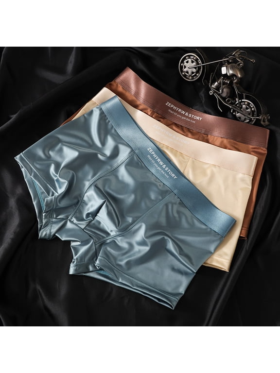 Men Boxer Underwear High Elasticity Breathable 3D Cut U-Convex Smooth Ice Silk Satin Shorts Panties Solid Color Seamless Panties
