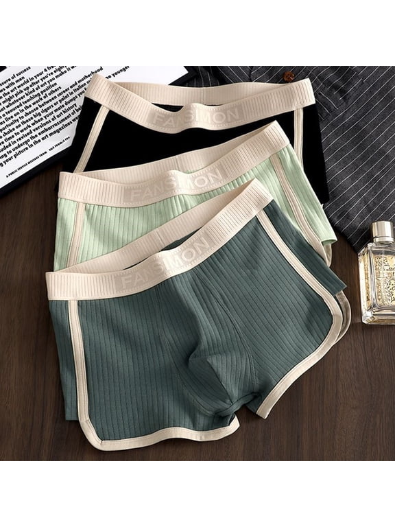 Men Boxer Underwear Mid-rise High Elasticity Shorts Panties Patchwork Color U-Convex Ribbed Underwear
