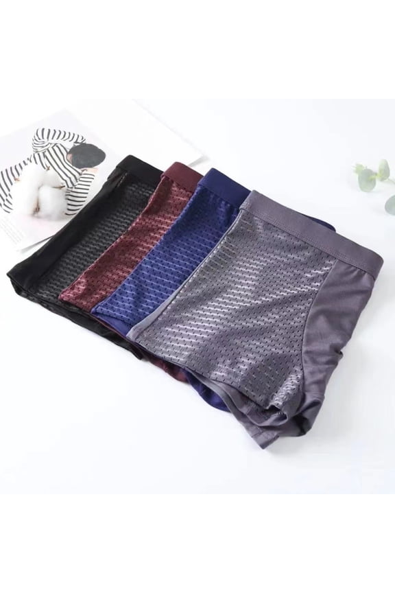 Men Boxers Elastic Mid Waist Solid Color Ice Silk Mesh Seamless Soft Breathable U Convex Quick Dry Moisture-wicking Firm Stitching Men Underpants Underwear