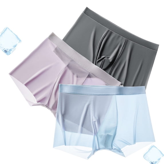 Joernso Men Boxers Elastic Mid Waist Solid Color Seamless Ice Silk Soft Breathable U Convex Quick Dry Moisture-wicking Firm Stitching Men Underpants Underwear