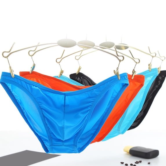 Joernso Men Briefs Ice Silk Ultra-Thin Low-Waist Underwear with Independent Bag Solid Color Elastic Breathable Panties