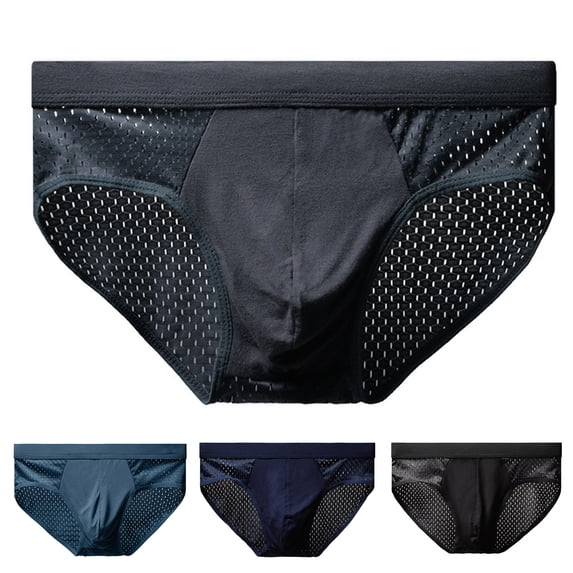 Joernso Men Briefs Mesh Stretchy Breathable Solid Color Plus Size Hollow Out U Convex Panties Underwear for Home