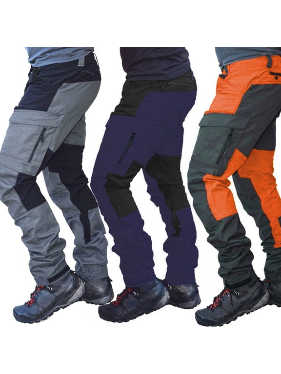Men Fashion Color Block Multi Pockets Sports Long Cargo Pants Work Trousers