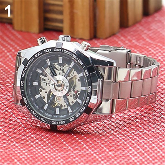 Joernso Men Hand-Winding Skeleton Automatic Mechanical Stainless Steel Sport Wrist Watch