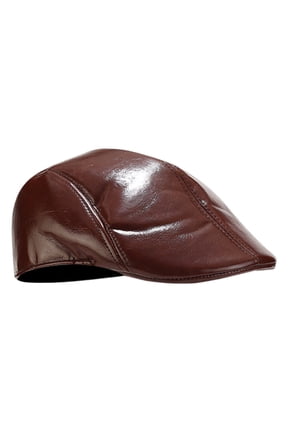 Men Hat Vintage Style Solid Color Smooth Faux Leather Advanced Hat Mid-aged Men Beret Cold Weather Hiking Traveling Cap English Newsboy Cap