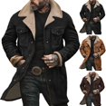 thumbnail image 1 of Joernso Men Jacket Autumn Winter Woolen Coat Lapel Single-Breasted Mid-Length Windproof Jacket Suede Multi Pockets Outerwear, 1 of 8