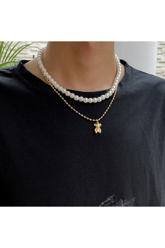 Men Necklace Polished Imitation Pearl Portable Punk Style Panda Shape Men Choker Necklace Male Jewelry
