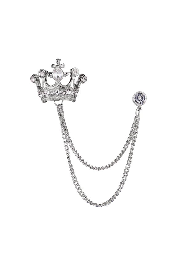 Men Retro Brooch English Style Crown Shape Rhinestone Tassel Decor Suit Coat Chest Decoration Formal Event Wedding Business Occasions Clothes Jewelry