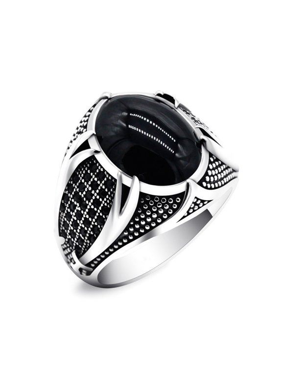 Men Ring Retro Rhinestone Inlaid Alloy Men Vintage Double Swords Finger Ring Jewelry for Party