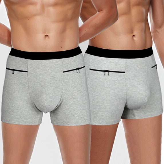 Joernso Men Seamless Underwear High Waist Patchwork Color Boxer Briefs Zipper Double Pockets U-convex Underpants