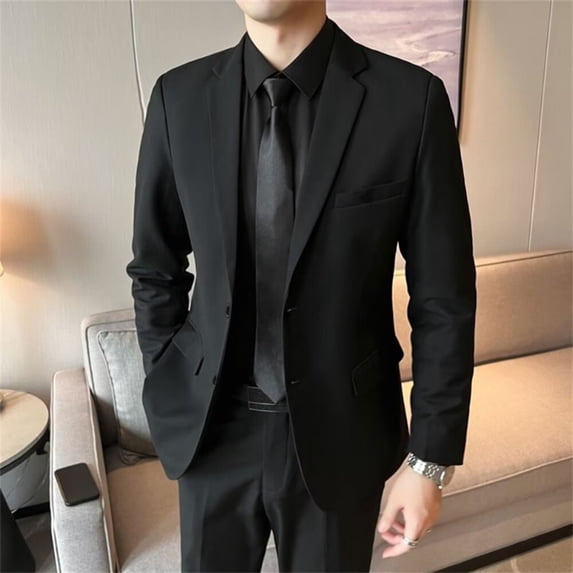 Joernso Men Suit Coat Lapel Long Sleeve Button Closure Suit Jacket with Flap Pockets Solid Color Slim Fit Business Outwear