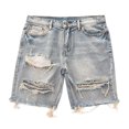 thumbnail image 1 of Joernso Men Summer Distressed Denim Shorts Button Zipper Fly Multi Pockets Short Jeans Straight Fit Ripped Holes Knee Length Distressed Denim Shorts, 1 of 7