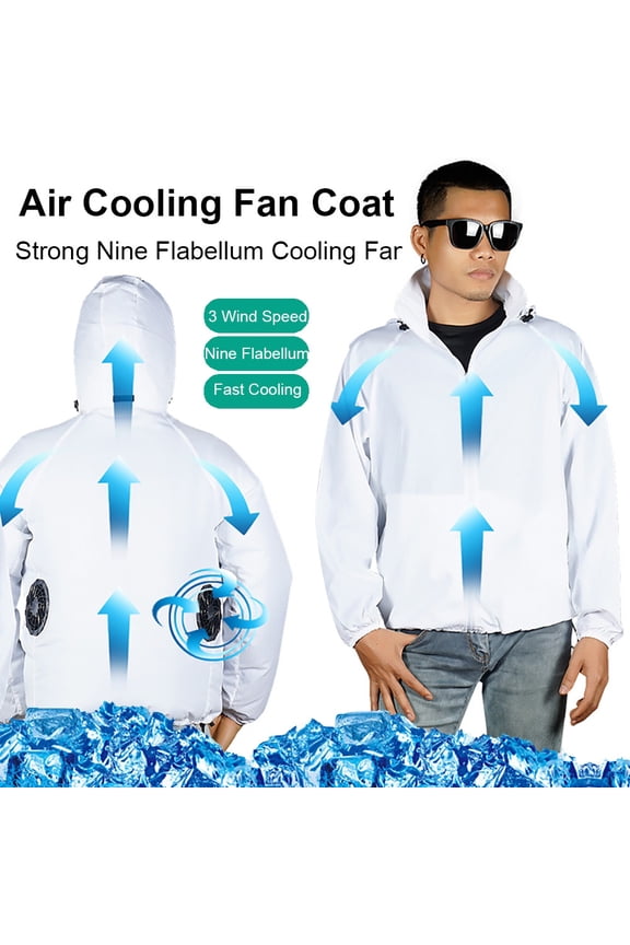 Men Summer Hooded Waterproof Air Conditioning Cooling Fan Anti Sun Coat Jacket