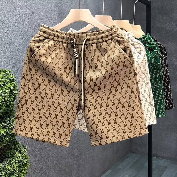 Joernso Men Summer Shorts Elastic Waist Adjustable Drawstrings Casual Shorts with Pockets Printing Wide Leg Beach Shorts Streetwear