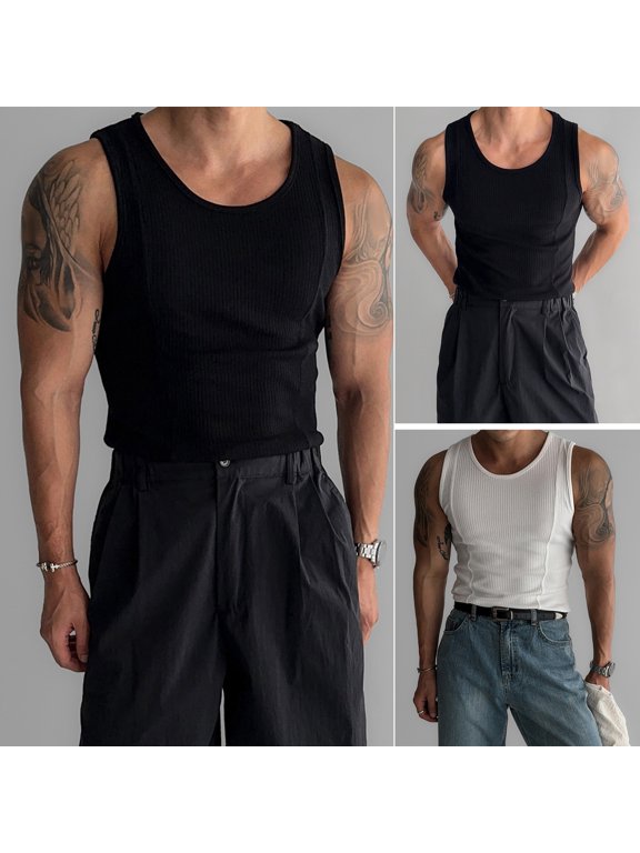 Men Summer Sport Vest O Neck Thread American Style Good Breathability Solid Color Sleeveless Sweat Absorption Pullover Gym Fitness Jogging Tank
