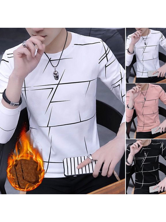 Men T-shirt Long Sleeves Round Neck Pullover Soft Young Style Warm Comfortable Crew Neck Casual Spring Tops for Daily Wear