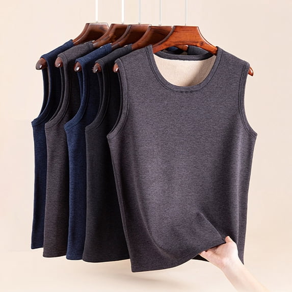 Joernso Men Thermal Tank Top Warm Fleece Lined Undershirt Sleeveless Crew Neck Base Layer Shirt Thickened Vest for Autumn And Winter