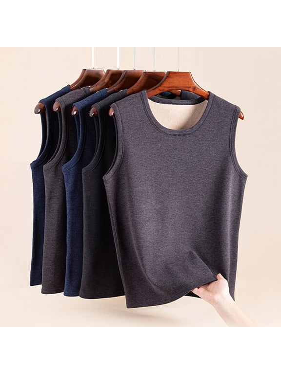 Men Thermal Tank Top Warm Fleece Lined Undershirt Sleeveless Crew Neck Base Layer Shirt Thickened Vest for Autumn And Winter