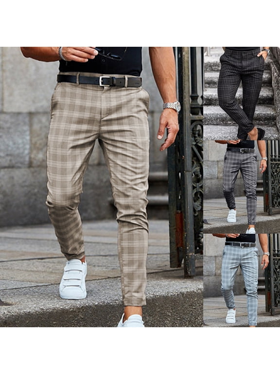 Men Trousers Plaid Loose Autumn Winter Vintage Checkered Pattern Pants for Daily Wear
