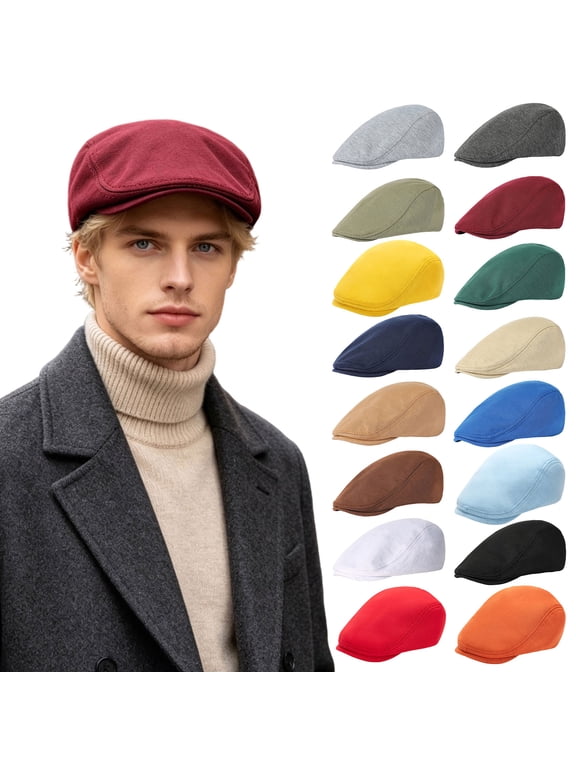 Men Woolen Newsboy Flat Cap, Soft Fitted Driving Cabbie Hat, Retro Style Peaked Cap for Spring And Autumn Casual Daily Wear