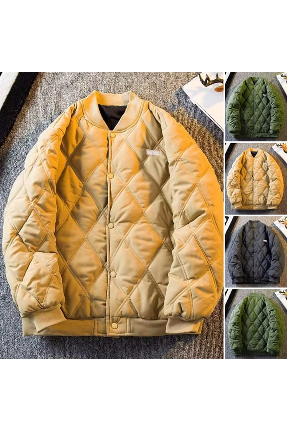 Men's Bomber Jacket Quilted Varsity Baseball Jacket Winter Warm Padded Coat Casual Loose Fit Outwear for Daily Street Work