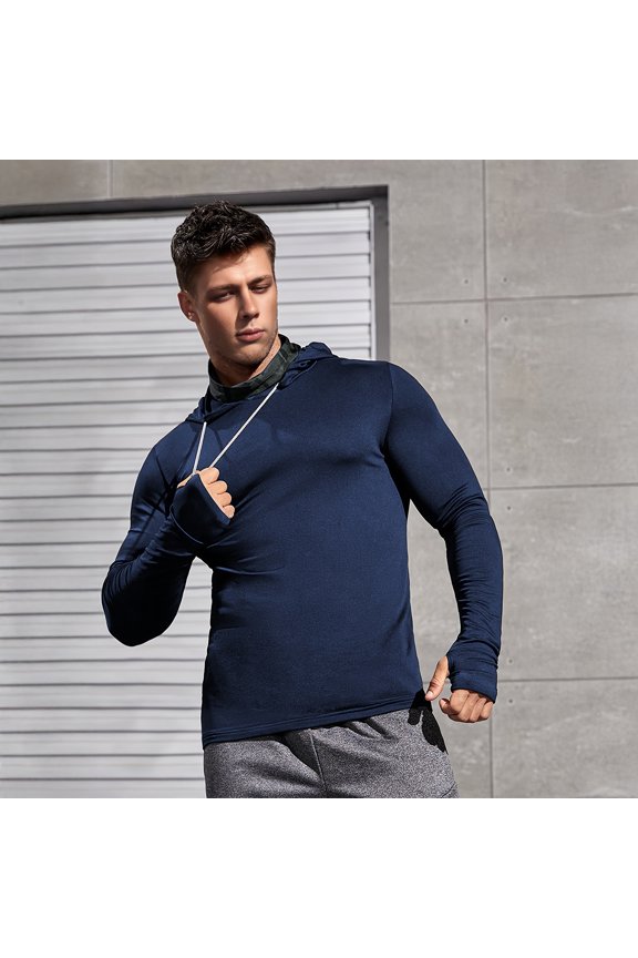 Men's Hoodie with Face Cushion Compression Long Sleeve Base Layer Quick Dry Winter Ski Running Undershirt