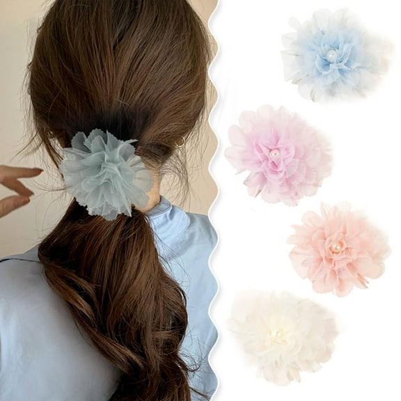 Joernso Mesh Yarn Faux Pearl Flower Hairpin Anti-slip Design Hair Clip Hair Decoration Hair Pin Headdress Hair Accessory