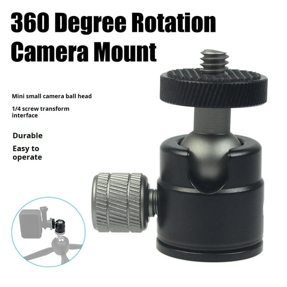Joernso Mini Ball Head for GoPro for Osmo 360 Degree Rotatable Aluminum Alloy 1/4 Screw LED Video Light Cell Phone DSLR Camera Monopod Tripod Head Mount Adapter Camera Accessories