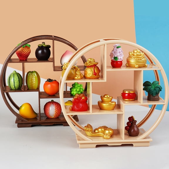 Joernso Miniature Display Shelf Chinese Style Furniture Round Decorative Shelf Ornament for 1:12 Dollhouse Miniature Model
