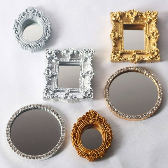 Joernso Miniature Mirror Classic Good Craftsmanship Resin Oval Dollhouse Carved Mirror Furniture for Micro Landscape