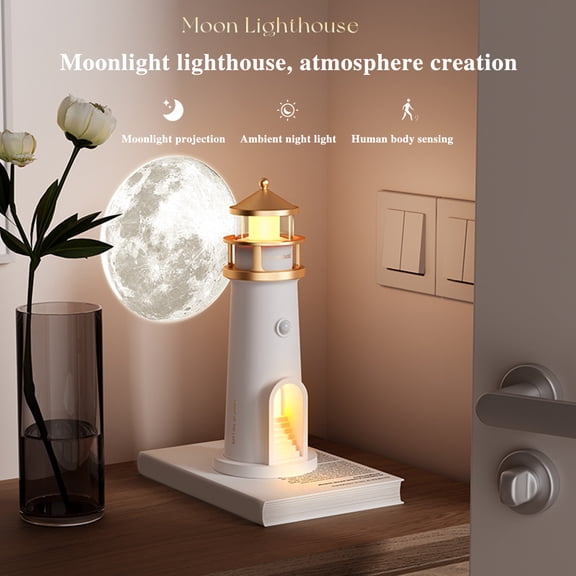 Joernso Moon Lamp Projector LED Night Light with Remote Control Adjustable Brightness Timer Function Rechargeable Lighthouse Night Light Table Decor