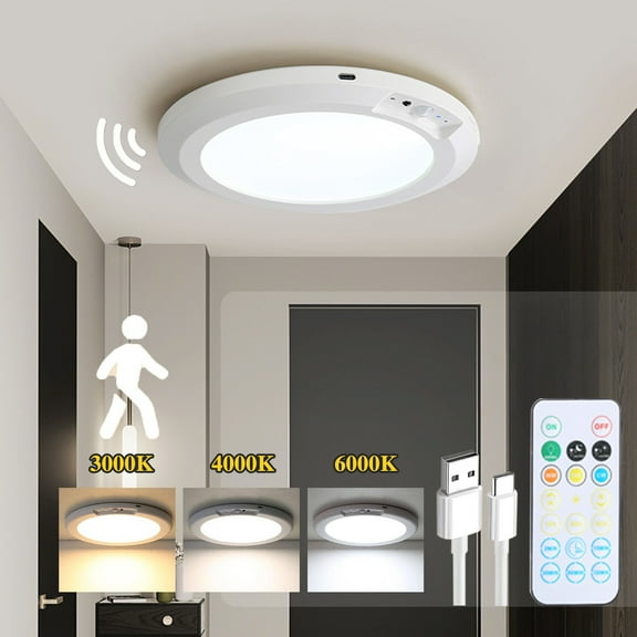 Joernso Motion Sensor Ceiling Light with Remote Control 3 Color Temperatures Dimmable Easy to Install Magnetic Wireless Ceiling Light